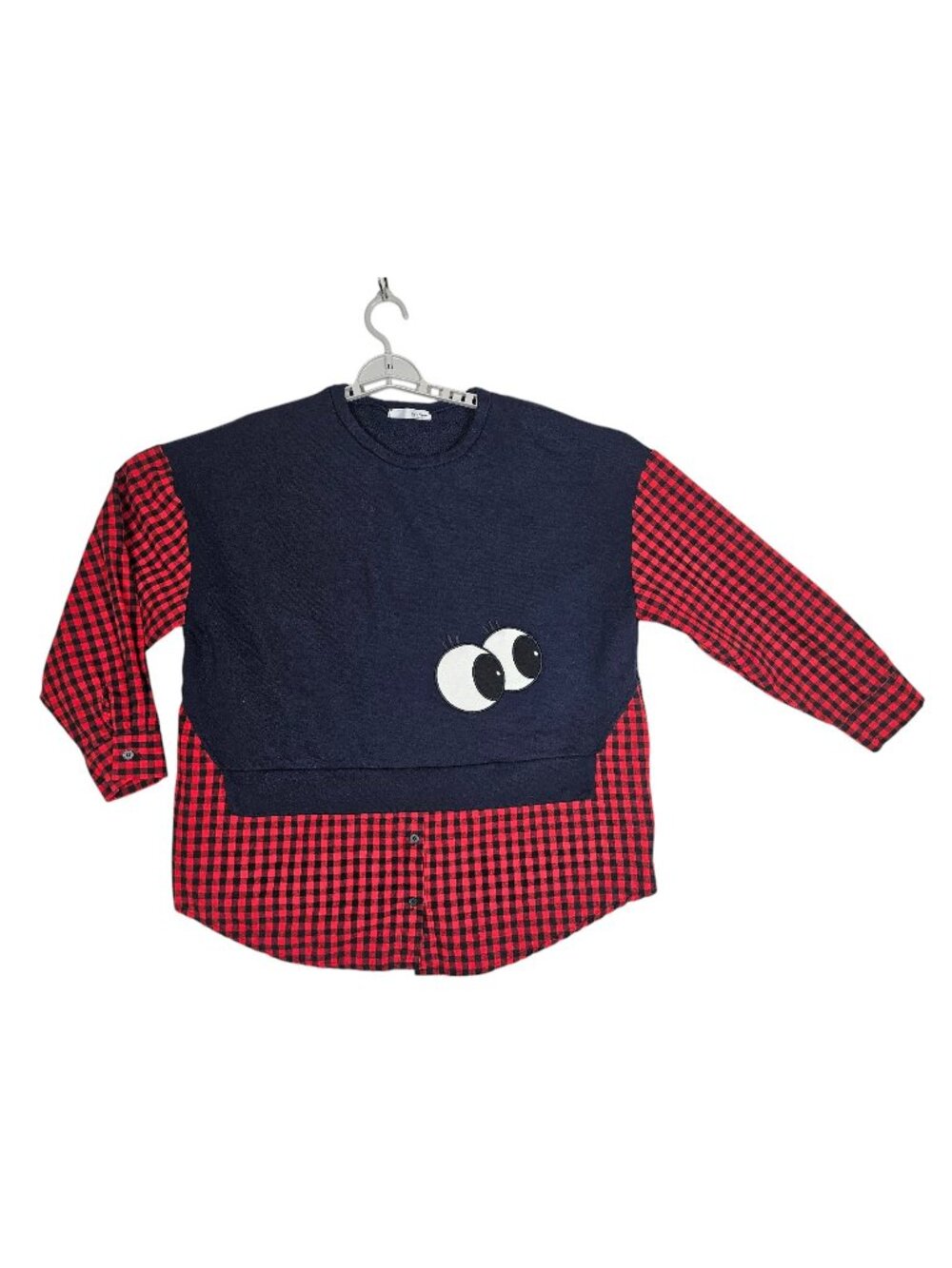 By Ran Womens Layered Sweatshirt Top L Large Black Red Plaid Eye Graphic